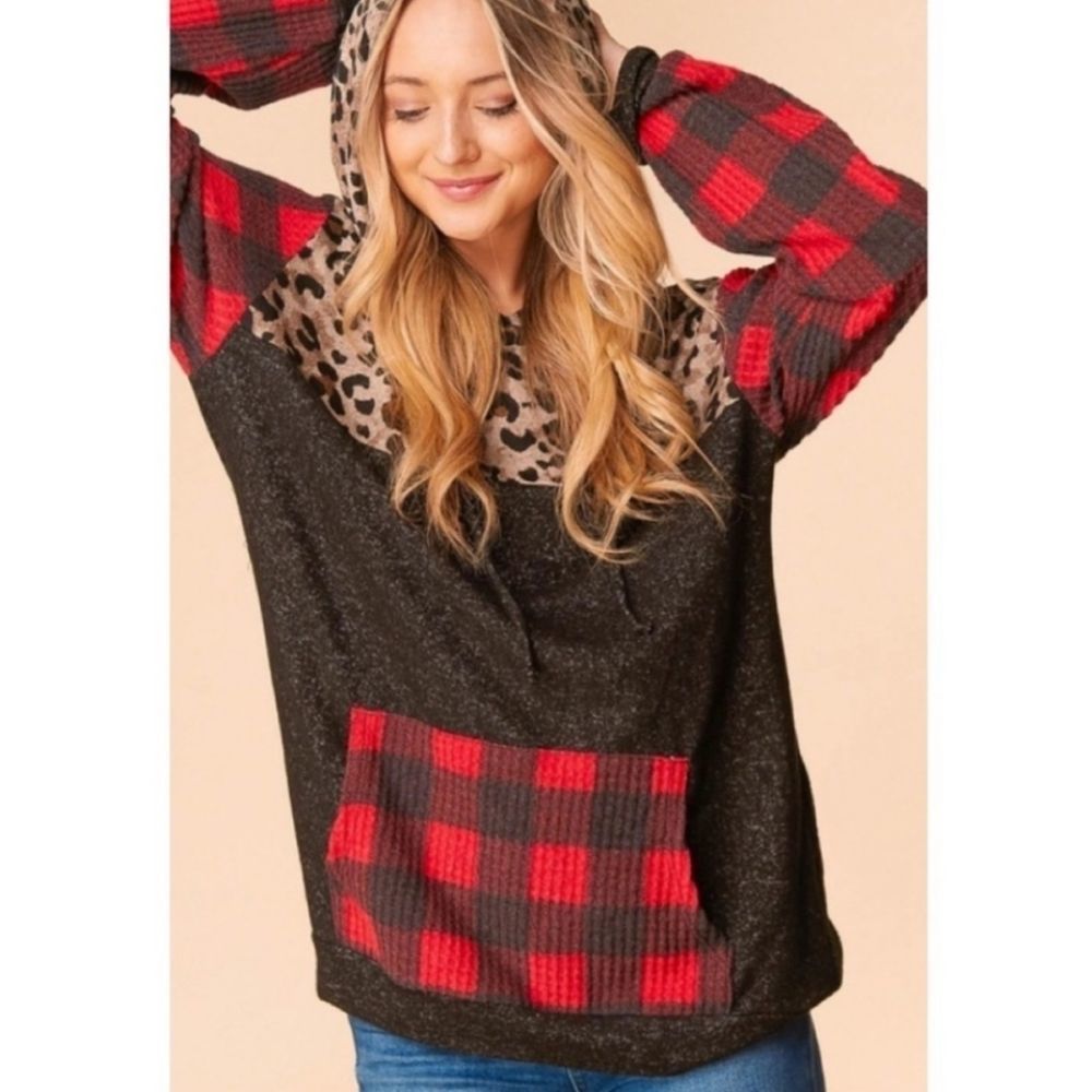 Two Toned Hoodie Plaid/Cheeta